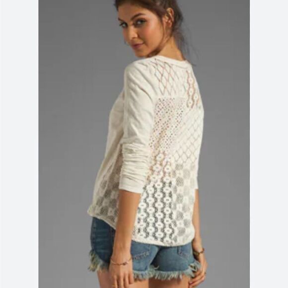Free People Patches of Lace Henley Tee Cream Size Small - Picture 7 of 7